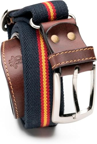 HD DHISPANIA Cinturon de hombre bandera de españa elastico y terminaciones en piel (ES AJUSTABLE VALE DESDE LA TALLA 90 A LA 120)