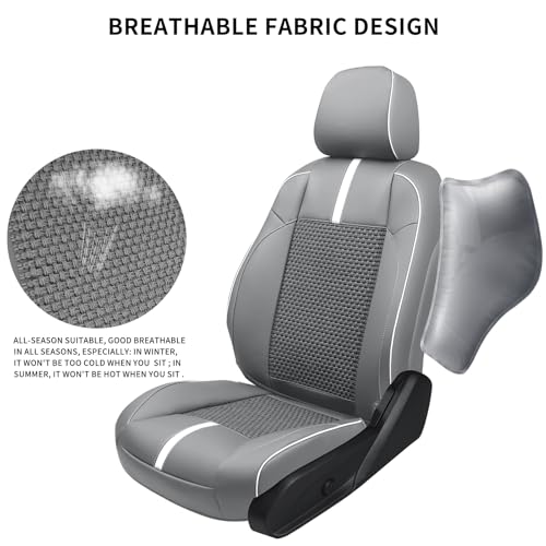 Image of Front Seat Covers Custom Fit for Toyota Tacoma 3rd Gen(2016 2017 2018 2019 2020 2021 2022 2023) Double & Crew Cab SR, SR5, Limited,TRD Sport, TRD Pro,TRD Off-Road,Trail Special Edition,Grey White
