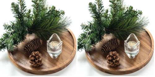 Image of 11.5 Inches Candle Holder Tray Home Decor, Round Wood Tray for Coffee Table, Small Wooden Serving Decorative Trays for Home (Pack of 2)
