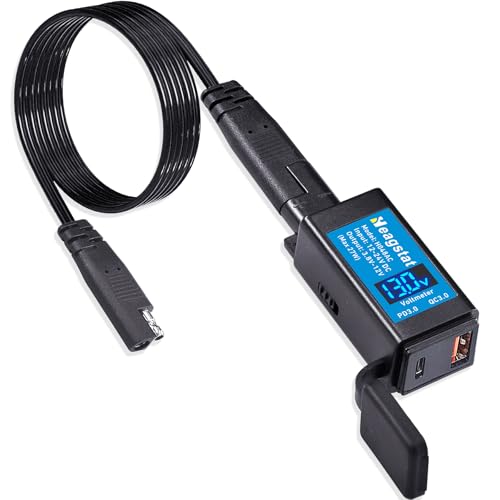 Heagstat H048AC Motorcycle USB PD3.0 Charger, SAE to USB-C and USB-A Port Adaptor, Compatible for Phone Tablet etc. with Voltmeter and Hand-Operated on/Off