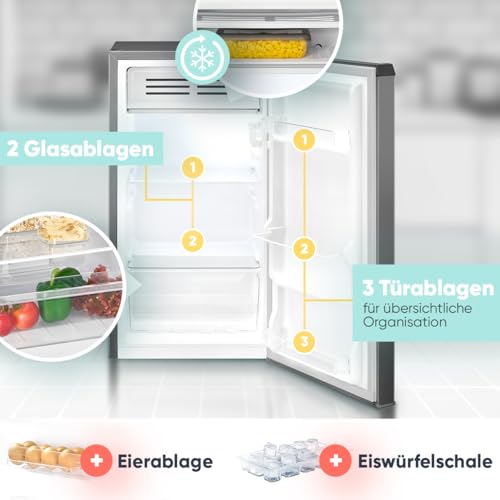 Bomann® Kühlschrank mit Frostfach | 83 Liter | energieeffizient, leise & kompakt | 0°C - 8°C, stufenlos regelbar | 2 Ablagen & Gemüsefach | LED Beleuchtung | Türanschlag wechselbar | KS 7257 inox