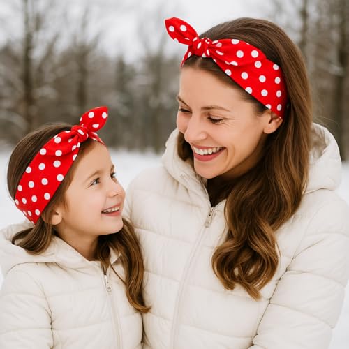 Shimmer Anna Shine Mommy and Me Matching Cotton and Spandex Stretch Headbands (Red Polka Dot)