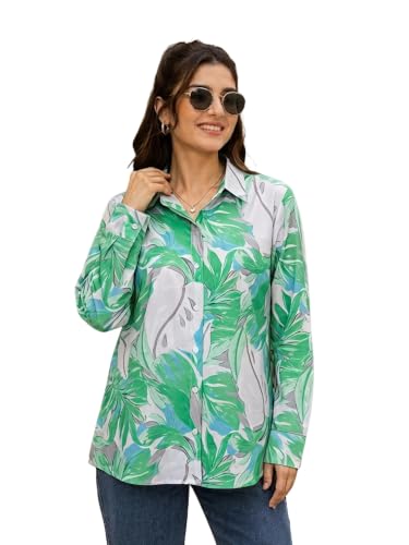 Nainvish Women’s Green Tropical Print Rayon Shirt for Girl | Stylish Full Sleeve Button-Down Casual Shirt for Women Deal