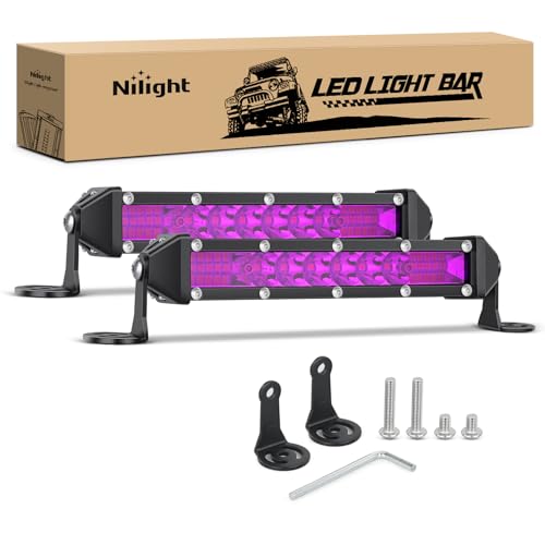 Nilight Slim LED Light Bar 2Pcs 7 Inch 16LED Single Row Spot Flood Combo Purple Off Road Driving Decoration Neon Hunting Lighting for 12V 24V ATV UTV Pickup Truck Tractor by Nilight - Used condition - US$27.26