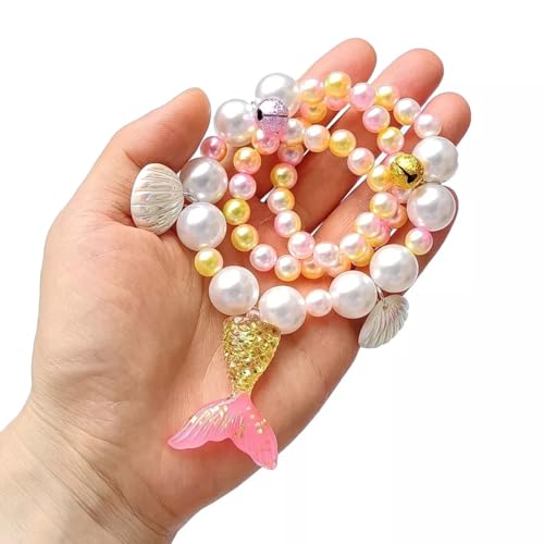 Image of FancyDressWale Mermaid Jewelry Kit Shell Necklace, Bracelet, Ring, Earrings, and Organza Bags - Perfect for Mermaid Party Costume Accessories. Cute Style, Plastic and Organza.