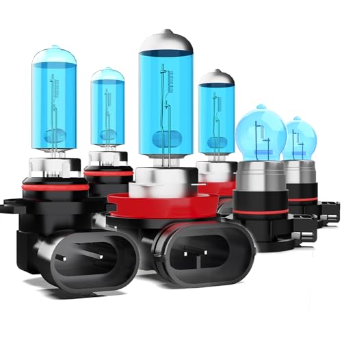 Image of headlight bulbs compatible with Chevy Chevrolet Silverado 3500 HD 2007-2019, 9005 /HB3 /H10 + H11 /H8 /H9 High /Low Beam Halogen + 5202 Fog Lights,6000K White Light, Pack of 6