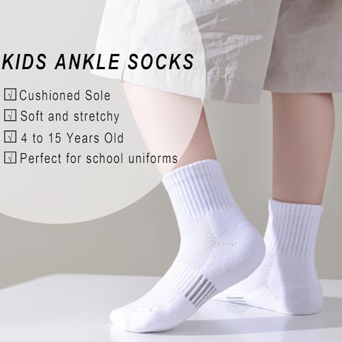 EPEIUS Kids Girls' Cushioned Socks Thick Cotton Running Socks Ankle Athletic Socks Short Sports Quarter Socks 5-15 Years2