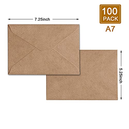 image for YINUOYOUJIA 100 Pack Invitation Envelopes-A7 Brown Kraft Invitation En