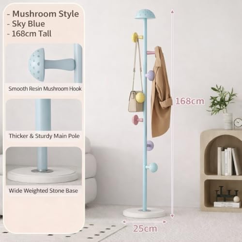 Image of HomeCloud Heavy-Duty Steel Coat Hanging Stand for Home & Boutiques-Freestanding Clothes Hanger Rack for Coats, Jackets, Hats, Bags & Daily Garments (Skyblue)