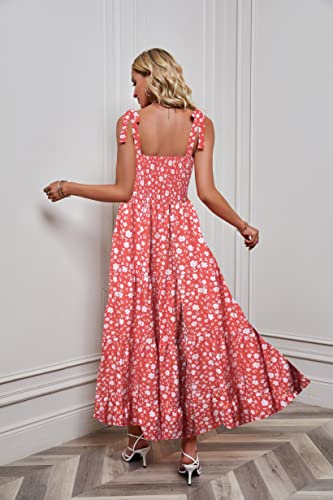 Image of kinstell Women's Summer Boho Spaghetti Strap Square Neck Ruffle Casual Flowy Long Dress Beach Swing Party Maxi Dress