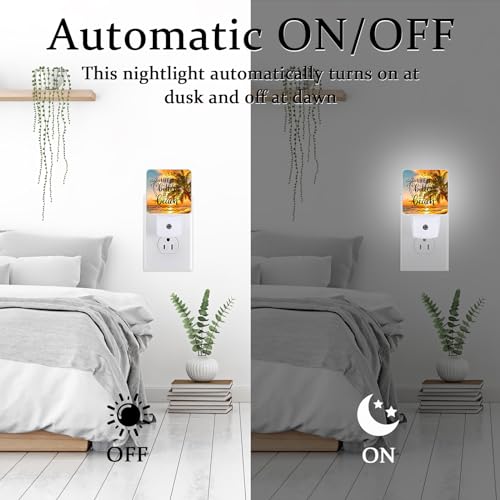 Image of Sea Beach Palm Tree Night Light, Plug-into Wall Life is Better at The Beach Nightlight Lamp with Dusk to Dawn Sensor, Led Lamp 0.5W Energy Efficient for Boys Girls Adults Home Decor