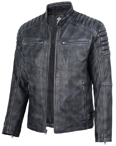 Image of fjackets Cafe Racer Mens Leather Jacket - 100% Real Lambskin Leather Jacket Men Moto Style Outerwear