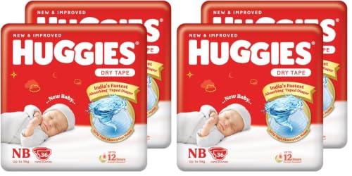 Image of Huggies Complete Comfort Dry Tape Newborn - (NB /XS) Size Baby Tape Diapers, Combo Pack of 4, 72 count, with 5 in 1 Comfort (36 Count, Pack of 4)