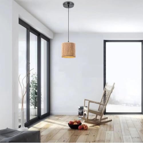 Lámpara colgante de ratán boho rústica para cocina e isla de comedor 5