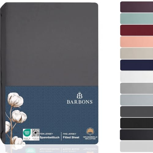 BARBONS Spannbettlaken 160x200cm - 100% Baumwolle Spannbetttuch Anthrazit – Ansicht 1