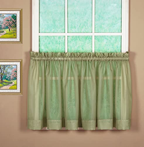 Today's Curtain Emelia Original Voile Tier Pair 24", Dusty Leaf, 60" W x 24" L