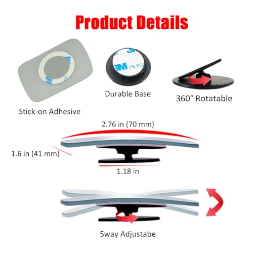 image for Ampper Rectangular Blind Spot Mirror, HD Glass Frameless Stick on Adju