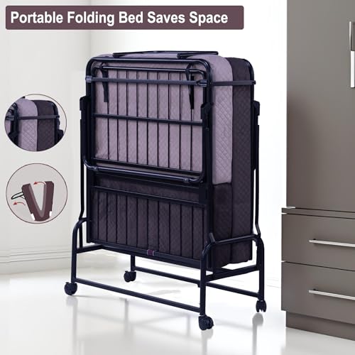 Image of Spacecrafts High-Density Recliner Folding Bed with Mattress | Portable Guest Bed, Space-Saving Lounge Cot | Compact Recliner Guest Bed | Metal Frame with Wheels (3 ft x 6.3 ft) (Brown & Ivory)