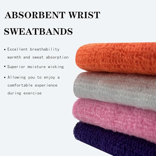 Image of 6 Inch Wrist Sweatbands Tennis Wrist Bands Absorbent Sweat Band for Men and Women Sport Long Wrist Bands, Breathable Cotton Athletic Sweatbands for Basketball, Workout, Running (4 Pack)