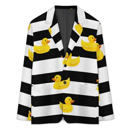 Yellow Rubber Ducks Stripes Men's Slim Suit Long-Sleeve Prom Tuxedo Classic Two Button Business Jacket3