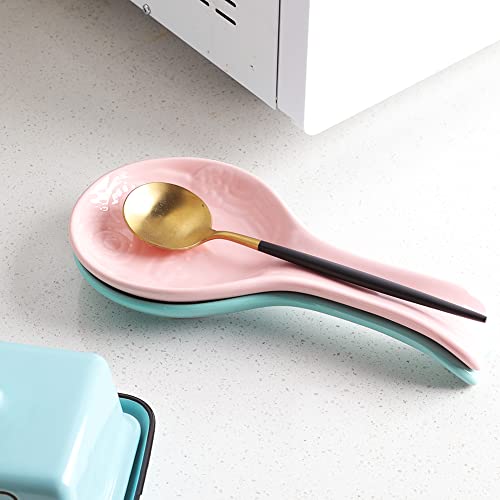 SWEEJAR-Owl-Ceramic-Spoon-Rest-Set-Large-Spoon-Holder-for-Kitchen-Drip-Catcher-for-Ladle-Spatula-Tongs-Cooking-Accessories-Set-of-2-Turquoise
