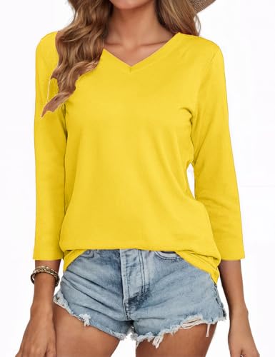 YUCOLEN 3/4 Length Sleeve Womens Tops V Neck T Shirts UPF50+ Casual Summer Tops Cotton Tees3