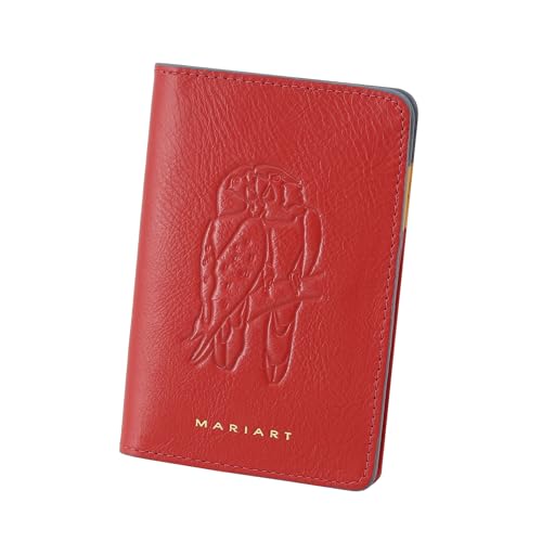 Mariart Carteira de Couro Bovino Legítimo Flora c/Proteção Antifurto RFID (Vermelho Arara)
