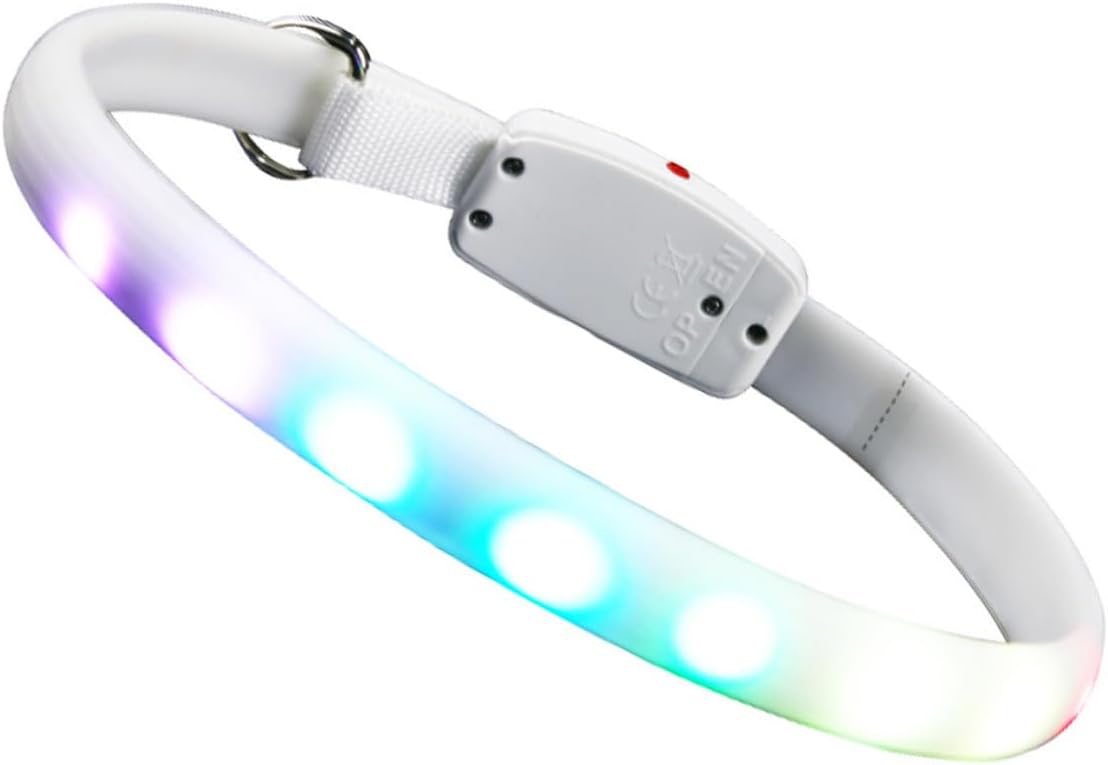 LABRIMP LED Glowing Dog Collar USB Rechargeable Pet Collar White Luminous Safety Light for Evening Use