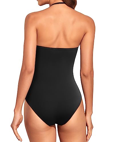 Image of Holipick Women Tummy Control One Piece Swimsuits Strapless Bandeau Bathing Suits Slimming Halter Swimwear