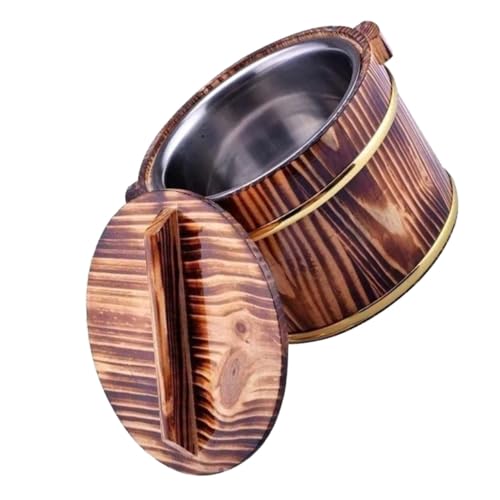 STOBOK 木製寿司椀 木製米バケツ 蓋付き 炭化加工 不??内胆 多用途ご飯 スープボウル ホーム レストラン パーティー用 割れ防止設計