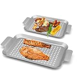 Grill Topper Non-Stick Stainless Steel BBQ Tray with Holes...