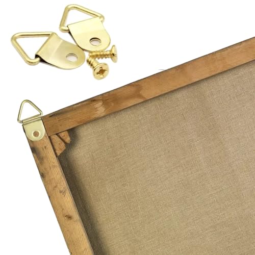 Image of 50 Sets Metal Picture Hangers with Screws, Small Triangle Ring Picture Hooks Kit for Hanging Plated Photo Frame Wire Wall Decor Art (Gold)