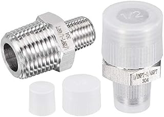 sourcing map 304 Stainless Steel Pipe Fitting Reducer Adapter 1/2" NPT Male x 1/4" NPT Male for Water Oil Air Pressure Gauge Temp Sensor, Pack of 2