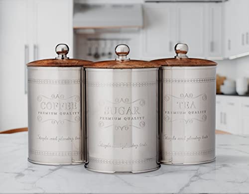 Boîtes de rangement cuisine thé café sucre vintage en bois argenté 1,4 l - 4