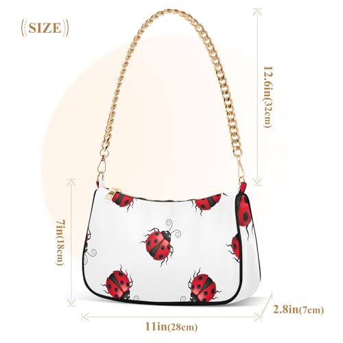 Vivid Red Black Ladybugs White Hobo Party Purse Women Tote Handbag Painting Floral Shoulder Bag Zipper Closure3