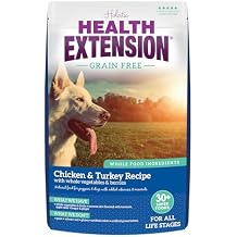 أطعمة الكلاب الجافة الخالية من الحبوب والدجاج والديك الرومي من Health Extension - 30+ أطعمة خارقة وبروبيوتيك لجميع مراحل الحياة 23.5 رطل