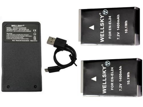 WELLSKY EN-EL24 ݊obe[ 2 + MH-31 [ y ] USB Type C ݊[d obe[`[W[ 1 [ 3Zbg ] [ iƓ悤gp\ cʕ\\ ] jR Nikon 1 J5