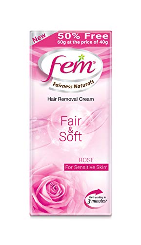 Fem Fairness Naturals Fair and Soft Hair Removal Cream for Sensitive Skin, 40 g (50% Extra), (Pack of 4)