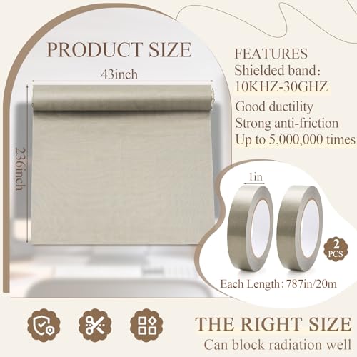 Image of Fanfanwin Faraday Fabric Set Faraday Cloth 43''x 236'' with 2pcs 787'' Faraday Tape DIY Faraday Bag for Home Military Grade Nickel Copper for Protection