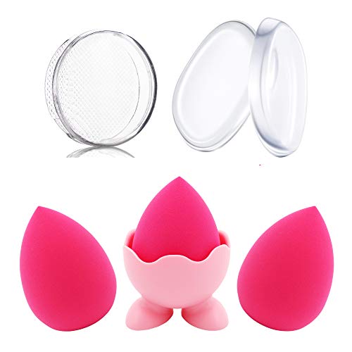Fairyland 5 Pcs Makeup Blender Beauty Sponge,2 x Silicone Beauty Makeup Blender+3 x Latex Free Makeup Sponges for Foundation,Powder,Liquid(Reusable Storage Box and Makeup Sponge Holder)