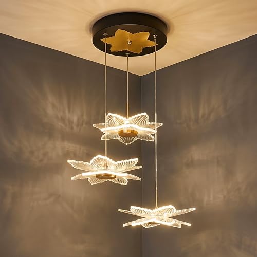 Image of Lamp master 3 Zyra Wave LED Pendant Light | Modern Acrylic Hanging Chandelier with Antique Gold Finish | 3 Color Modes Ceiling Light for Living Room, Bedroom, Dining Room, Cafe | 1 Year Warranty