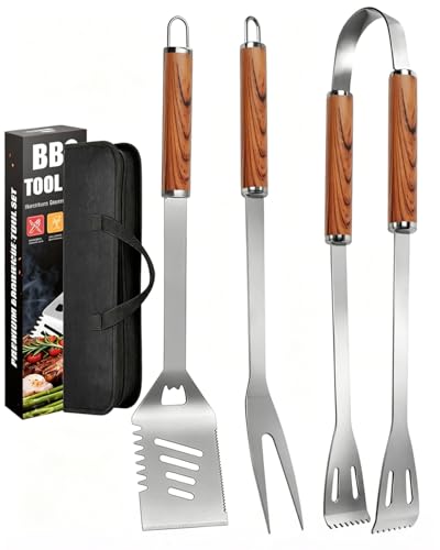 BBQ Tools Set Heavy Duty 4-in-1 BBQ Utensil Set More Longer Professional Stainless Steel Grill Accessories Barbecue Tool Set Portable BBQ Kit with Storage Bag Utensils Gifts for Father Gifts