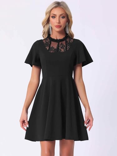 Allegra K Gothic Dress for Women Halloween Party Dress with Lace Mock Neck A-Line Vintage Cocktail Dresses4
