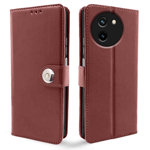 Image of Pikkme Vivo T3x 5G / Vivo Y200i 5G Flip Cover Leather Finish | Inside TPU with Card Pockets | Wallet Stand and Shock Proof | Complete Protection Button Flip Case (Brown)