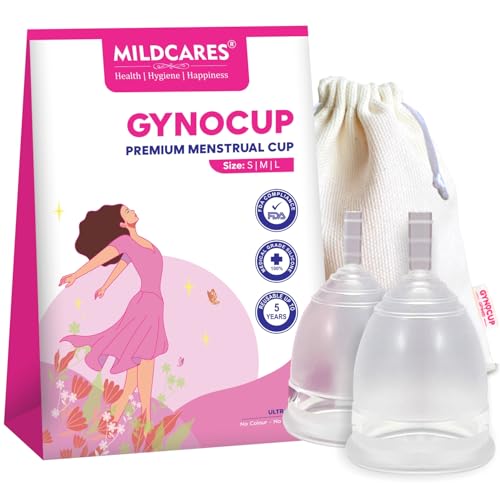 GynoCup Reusable Menstrual Cup for Women – Medium Size (White, Pack of 2) | Includes Storage Pouch | Ultra-Soft, Odor-Free & Rash-Free | Leak-Proof Protection for 10–12 Hours | Made with Medical-Grade Silicone | FDA Approved