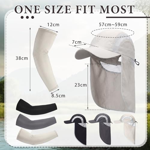 Image of Newcotte 3 Pcs Sun Hat for Men with Neck Flap 3 Cooling Arm Sleeves UV50+ Sun Protection Large Brim Baseball Hats for Outdoor