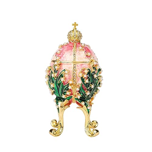 FASSLINO Pink Easter Egg Jewelry Trinket Boxes Hand-Painted Enamel Jewelry Storage Ring Holder Vintage Decoration Gifts