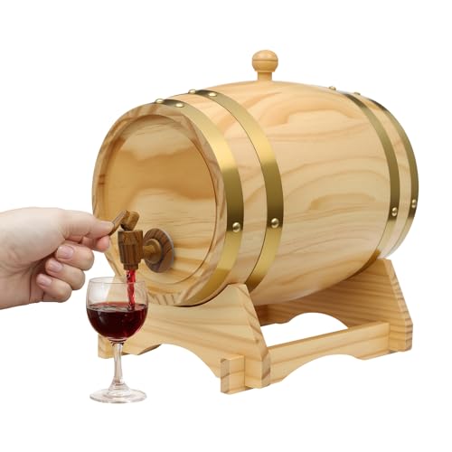 Barril de vino de 5 l, madera de pino con grifo, soporte para whisky, 30 x 28,5 cm, efecto madera, 5 l, madera de pino con grifo, soporte para vino, whisky, 30 x 28,5 cm, efecto madera