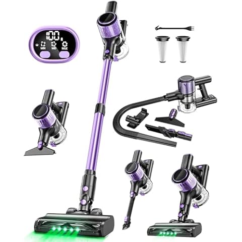 Cordless Vacuum Cleaner, 10-in-1 Stick Vacuum with Powerful Suction, Hose, Anti-Tangle Brush, Green LED Light, Lightweight Rechargeable Vacuum Cleaner for Home, Hardwood Floors, Carpets, Pet Hair Cover