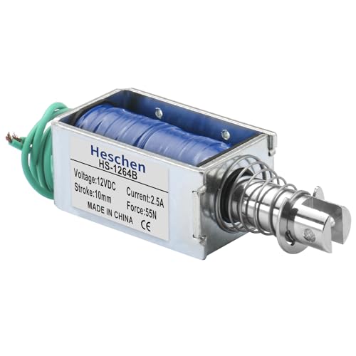 Hechen Electroimán de solenoide, HS 1264B, DC12V, 2.5A, 55N, carrera de 10 mm, cerradura de puerta de marco abierto tipo empujar y tirar
